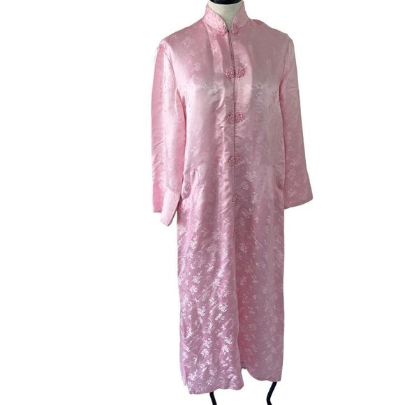 Softraiment Vintage Womens Silk Robe Size Large Pink Snap Front Floral Jacquard - Picture 14 of 16